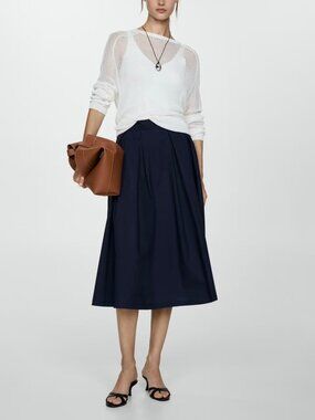 MANGO - Pleated Midi Skirt - Navy Blue - Size Small - NWT